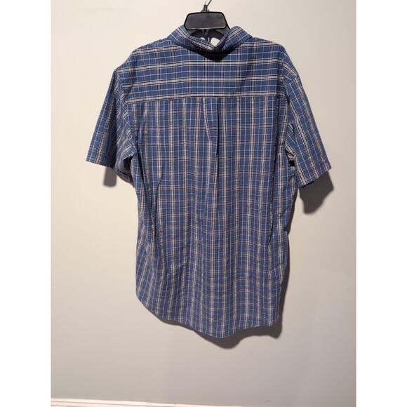 Arrow Button Front Shirt, Men's Size LT,‎ Blue Plaid Short Sleeves, Cotton Blend - Picture 2 of 7